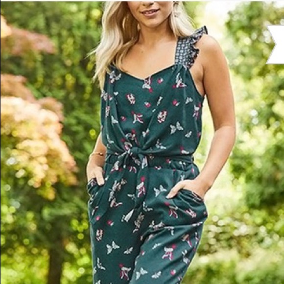 Matilda Jane Pants - Matilda Jane dark green butterfly insects jumpsuit